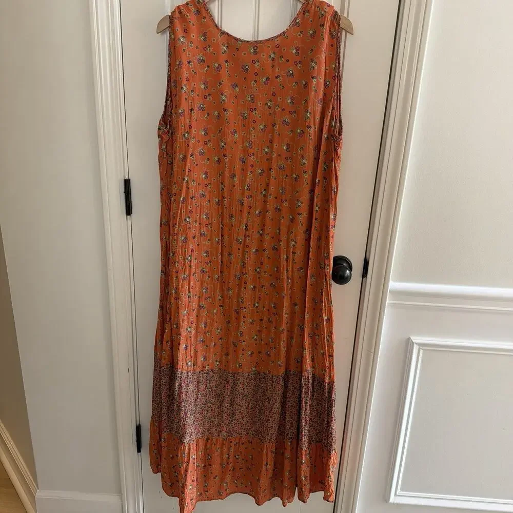 Vintage Olivia floral orange tropical maxi dress Miu Miu style women’s size 1x - Picture 6 of 11